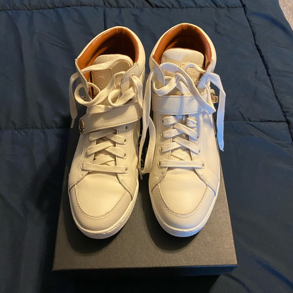 Cream Coach High Top Leather Sneakers